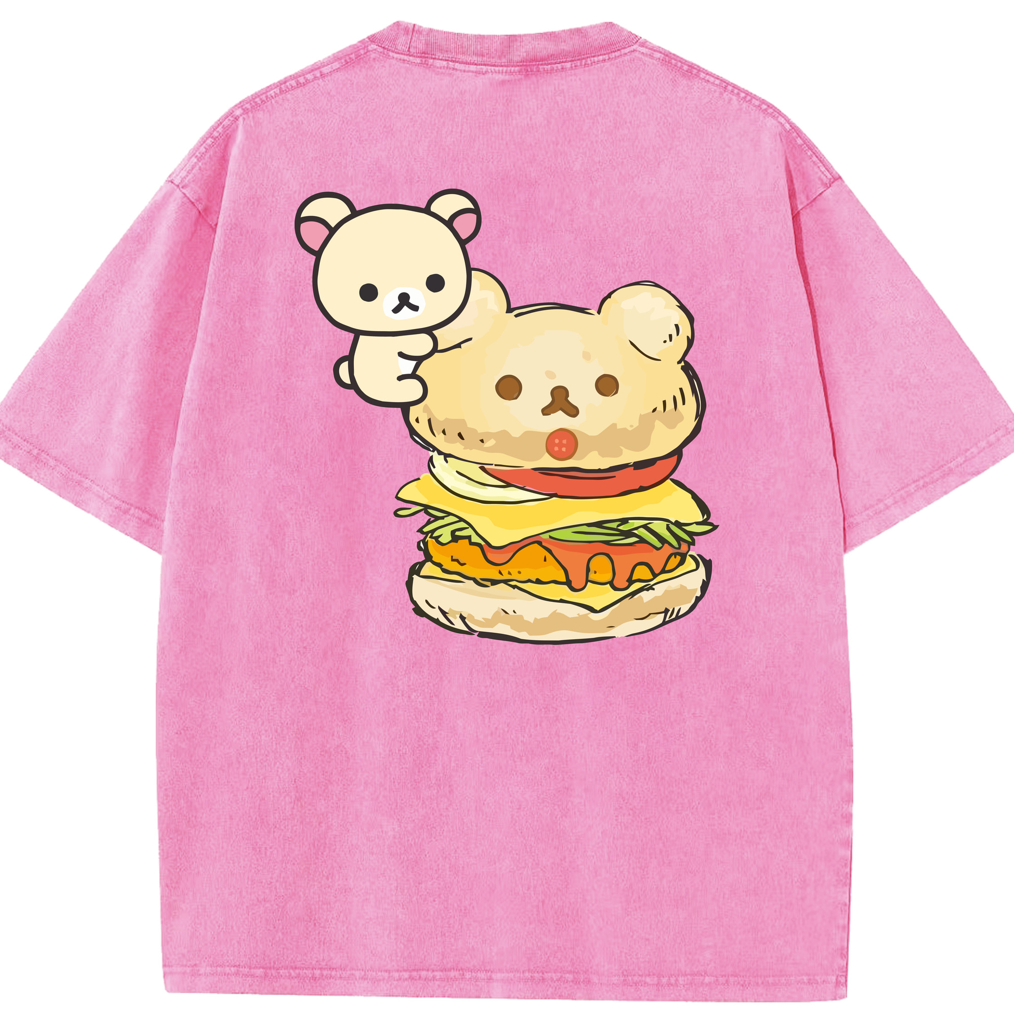 （画像用） リラックマ リラックマ キイロイトリ Rilakkuma Korilakkuma Kiiroitori 綿100% ヴィンテージ風 半袖Tシャツ（背面プリント）
